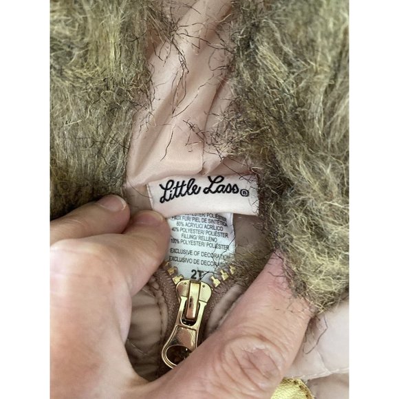 Little Lass Light Pink Puffer Vest Girls 2T Faux Fur Trimmed Hoodie Full Zip EUC - Picture 5 of 16